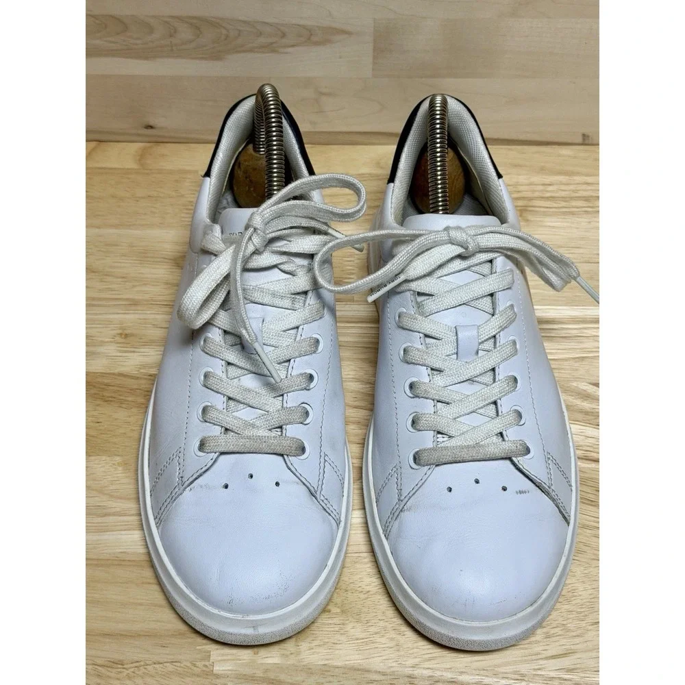 Tory Burch Howell Court Sneakers Womens 8 White Leather Navy Gold Logo 73057